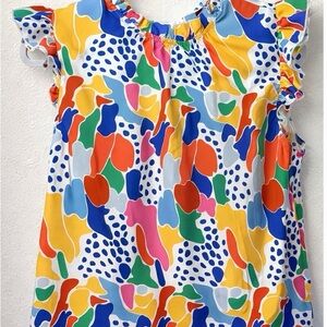 SHEIN Multicolor Abstract Ruffle Sleeve Blouse